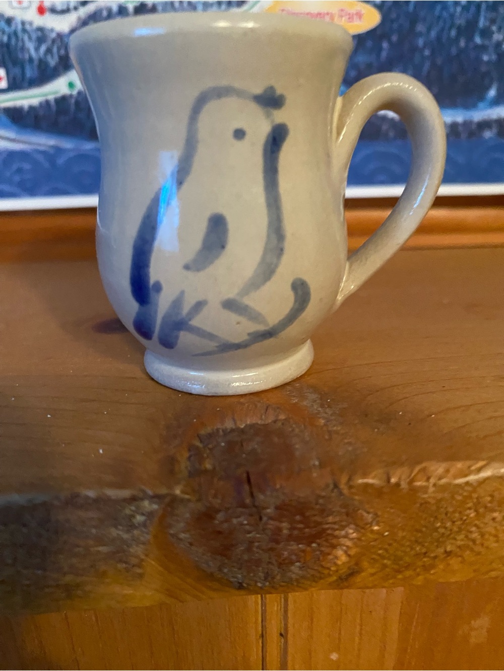 Ceramic Bird mini Mug in Cream with Blue Design -
